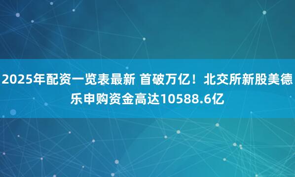 2025年配资一览表最新 首破万亿！北交所新股美德乐申购资金高达10588.6亿